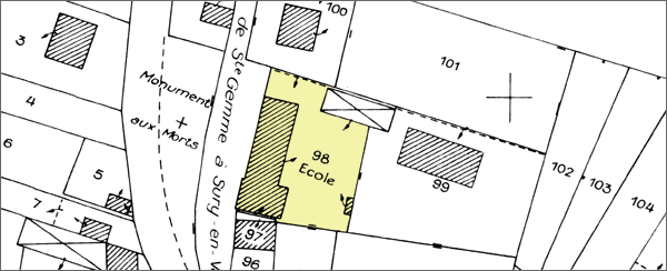 Plan de situation d'après le cadastre de 1974